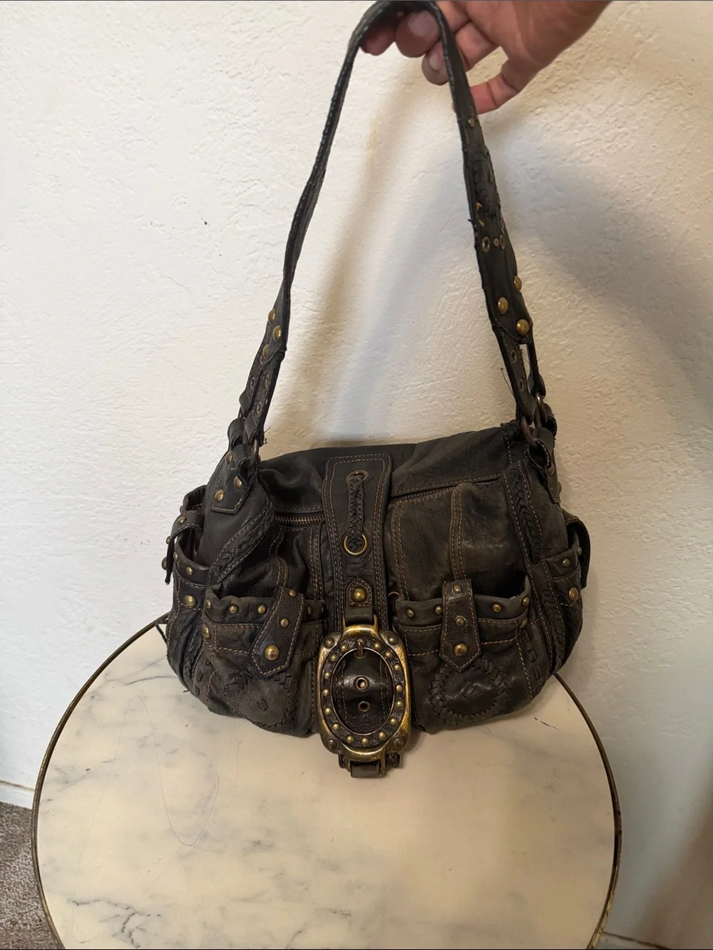 Studded Leather Shoulder Bag